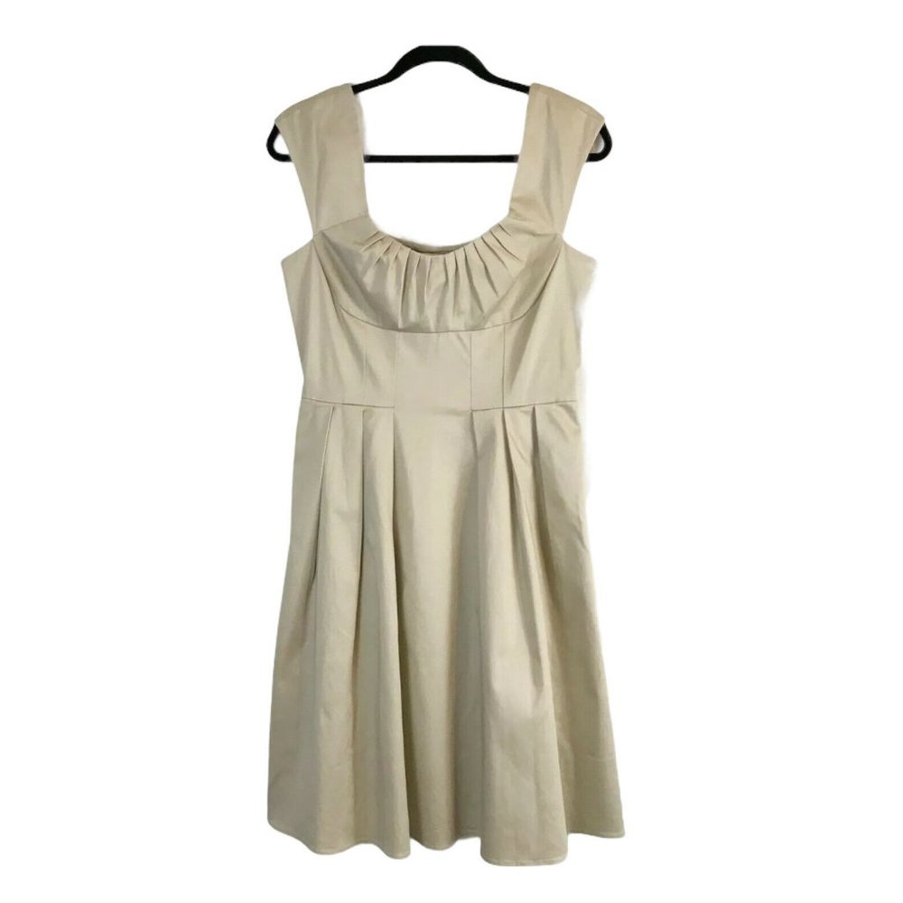 Calvin Klein Womens Size 8 Beige Khaki Sleeveless A-Line Pleated Lined Dress